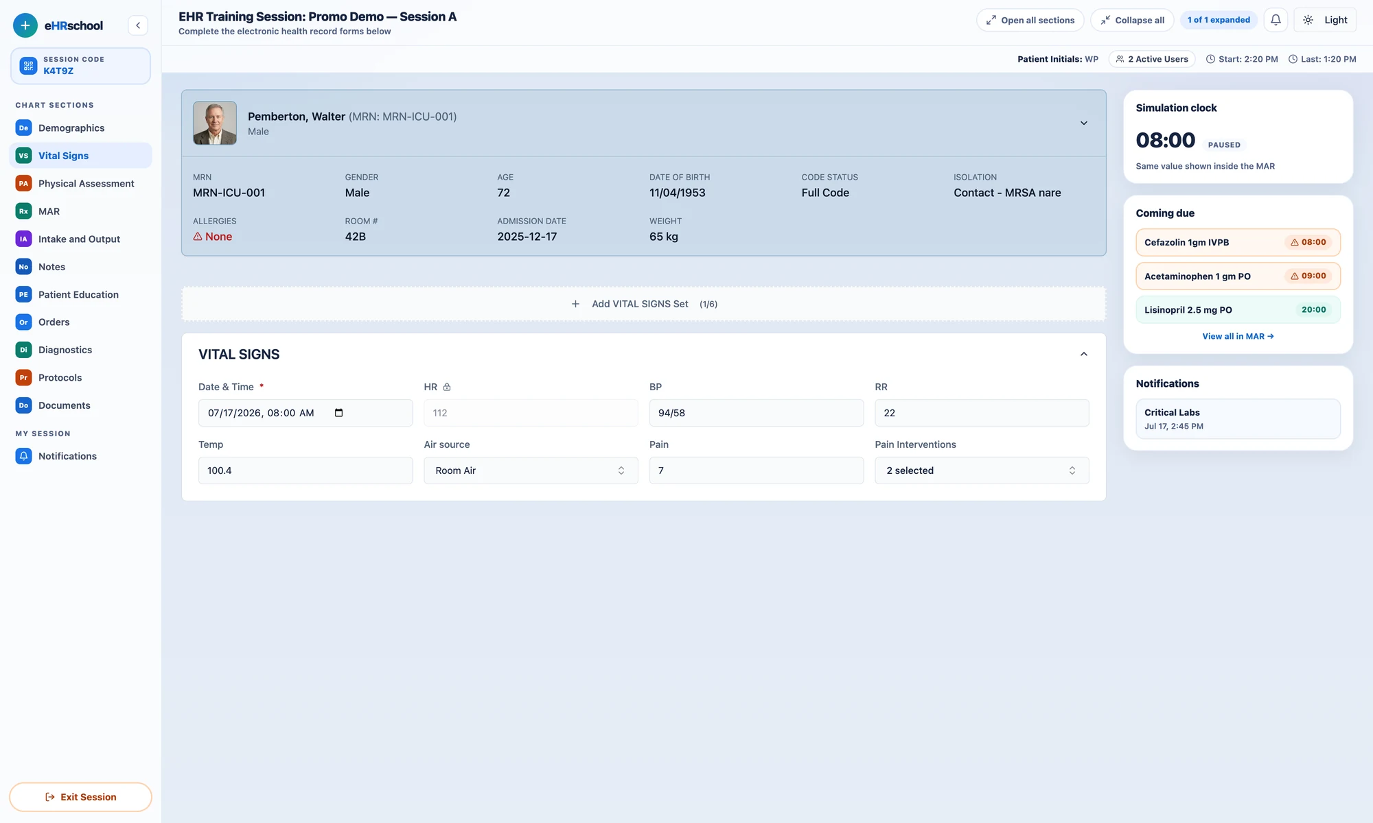 eHRschool — Realistic EHR Simulation for Nursing Programs